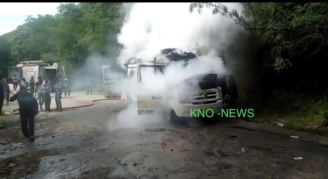Moving ambulance catches fire near Ajas on Bandipora-Srinagar road