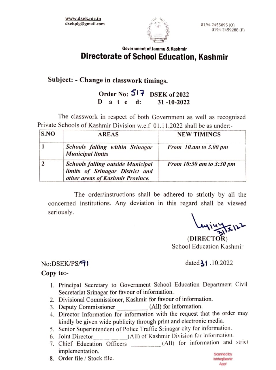 Govt orders for change in School timing in Kashmir division Asian News Hub