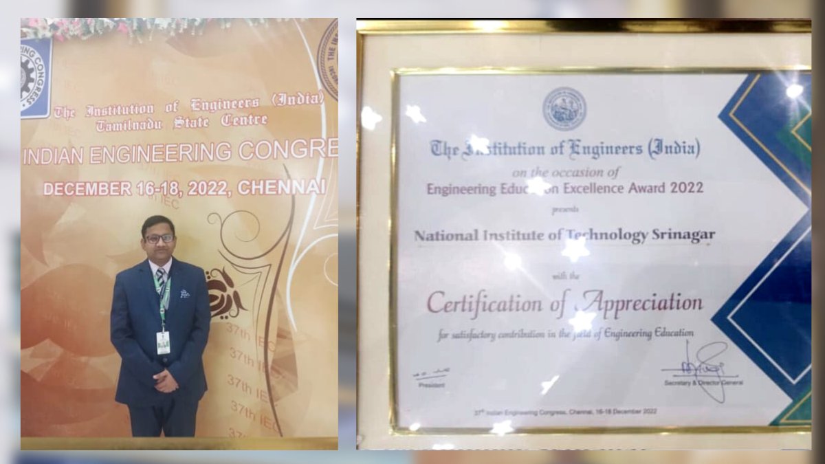 NIT Srinagar gets ‘Engineering Educational Excellence Award' from IEI NIT Srinagar gets ‘Engineering Educational Excellence Award’ from IEI